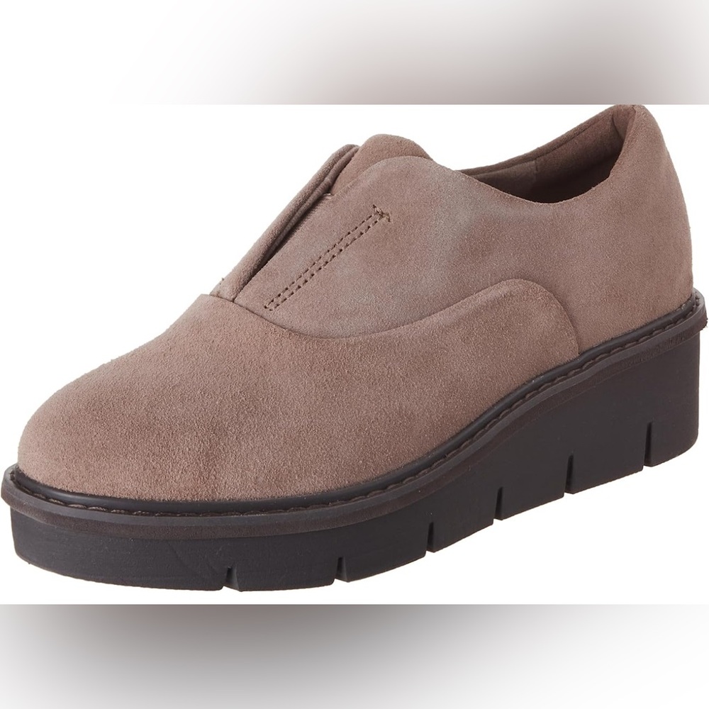 Clarks Airabell Sky Wedge Loafers Womens Size 8.5 Pebble Suede Comfort Shoes